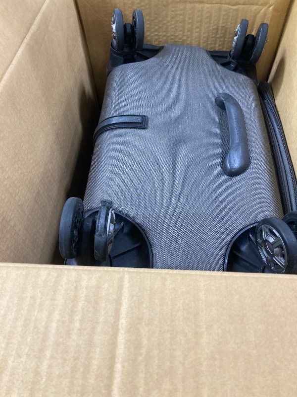 Photo 1 of ***DAMAGED WHEEL -SELLING AS IS *** Travelpro Platinum Elite Softside Expandable Checked Luggage, 8 Wheel Spinner Suitcase, TSA Lock, Men and Women, Vintage Grey, Checked Medium 25-Inch
