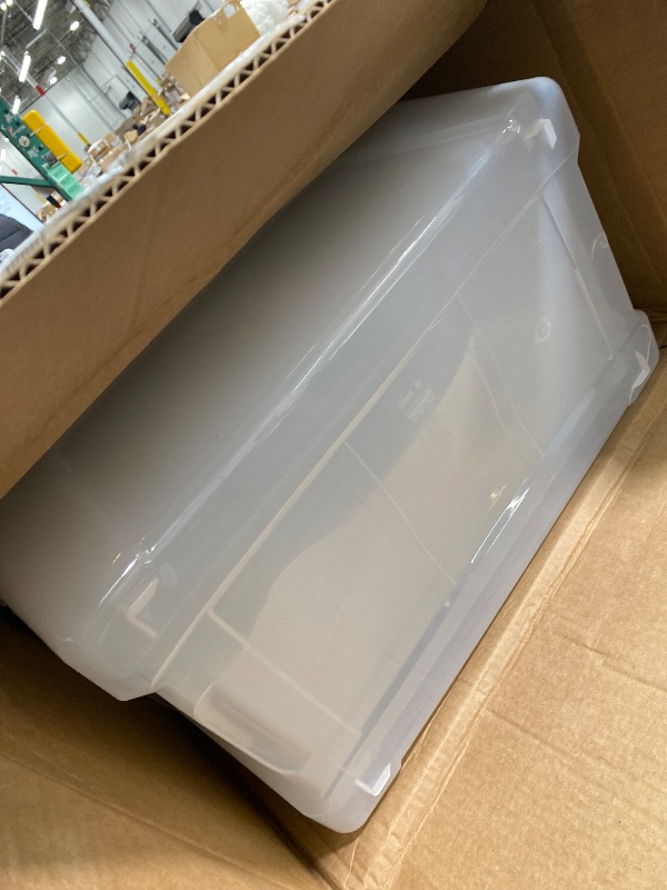 Photo 1 of **ONLY 5 CONTAINERS AND 4 LIDS***IRIS USA 72 Qt Stackable Plastic Storage Bins with Lids, 6 Pack - BPA-Free, Made in USA - See-Through Organizing Solution, Latches, Durable Nestable Containers, Secure Pull Handle - Clear