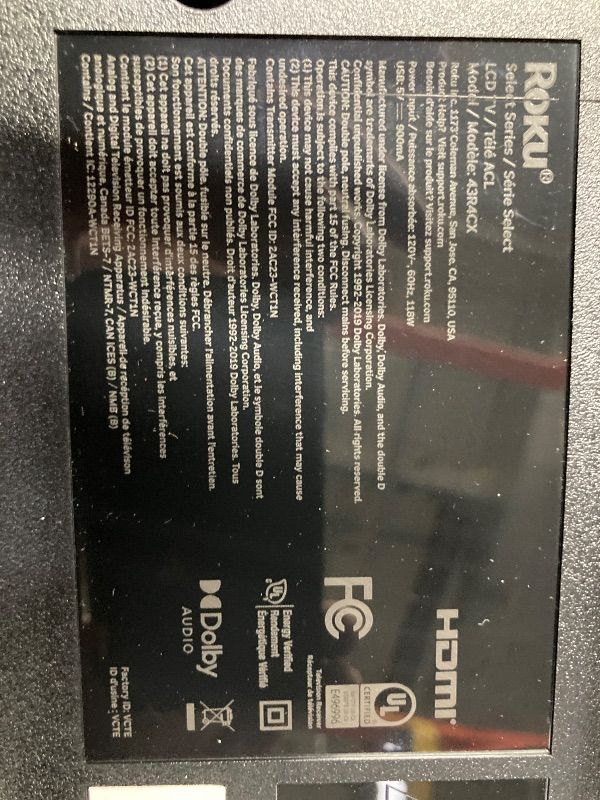 Photo 1 of **NO REFUNDS NO RETURNS/BROKEN SCREEN***Roku Smart TV – 43-Inch Select Series, 4K HDR TV – Roku TV with Roku Remote – Flat Screen LED Television with Wi-Fi for Streaming Live Local News, Sports, Family