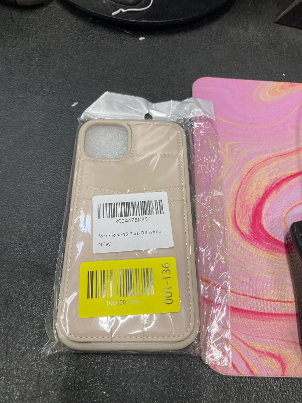 Photo 1 of ?????? case for iPhone 15 Plus magsafe Wallet Compatible with Card Holder Back Credit Slots PU Leather Stand Shockproof Phone Cover for Women and Men-Off-White