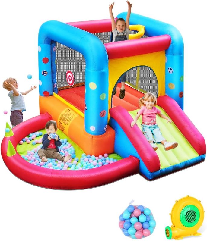 Photo 1 of **NOT IN ORIGINAL BOX***Step4Fun Inflatable Bounce House, Kids Castle Slide Bouncer for Children Jumping Outdoor and Indoor Party, Baby Backyard Water Jumper Toy with Blower, Ball Pit Pool, Ideal Gifts?112 x 98 x 65”?EST VALUE 199