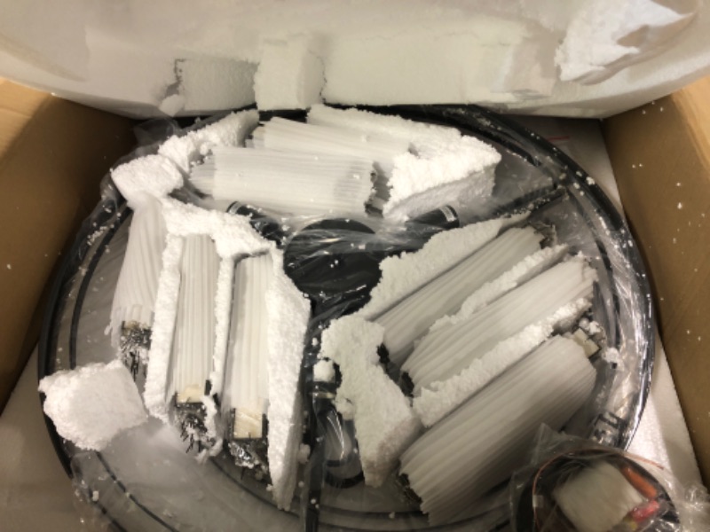 Photo 1 of ** USED** Coastal Natural Capiz Round Chandelier, 2-Tier Handcrafted 25 Inch Diam Ceiling Light Fixture Over Kitchen Island, Light Fixture for Dining Room, Living Room