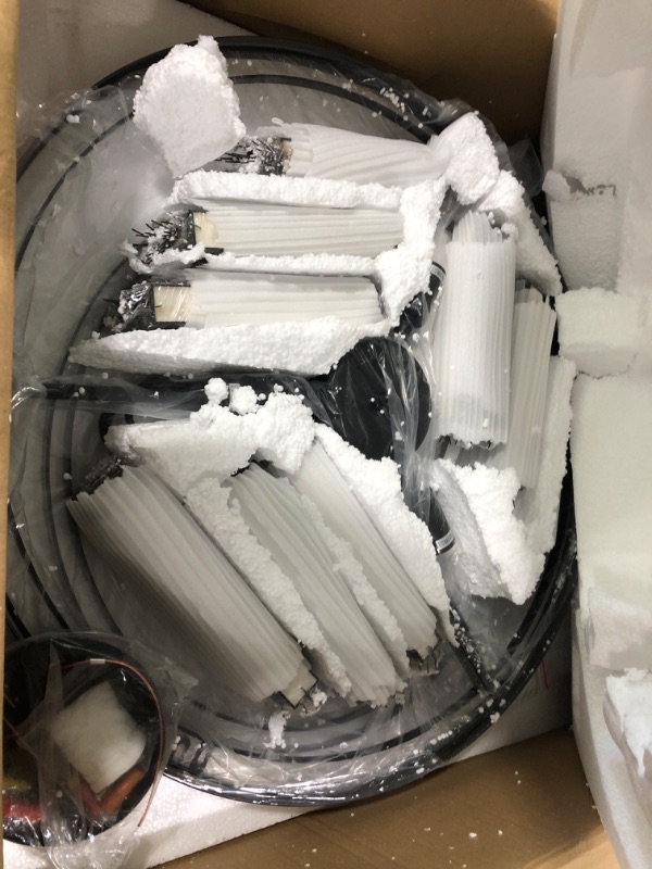 Photo 1 of ** USED** Coastal Natural Capiz Round Chandelier, 2-Tier Handcrafted 25 Inch Diam Ceiling Light Fixture Over Kitchen Island, Light Fixture for Dining Room, Living Room