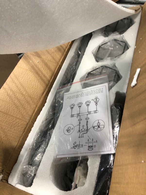 Photo 1 of ** BRAND NEW ITEM / MANUAL AND HARDWARE INCLUDED** 29.5 ‘’ 4-Light Kitchen Chandeliers Over Table, Farmhouse Black Dining Room Light Fixture, Linear Rustic Wood Ceiling Pendant Island Light Fixtures with Metal Lampshade, Height Adjustable