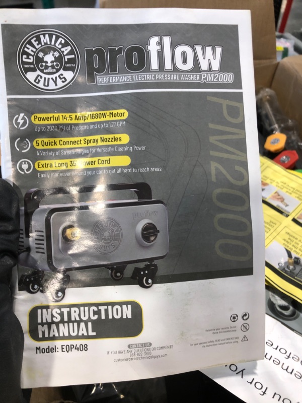 Photo 1 of ** MANUEL INCLUDED** Chemical Guys Electric Pressure Washer PM2000 PRO – 2030 PSI, 1.77 GPM, 25’ Flex Hose, Compact Design, 360° Casters, Standard Connections, Cable Storage – EQP411
