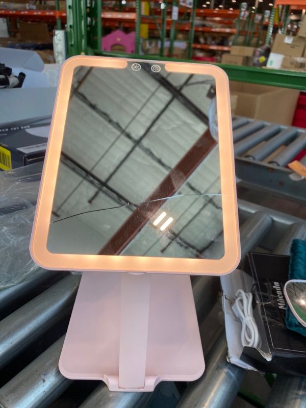 Photo 1 of ***MAJOR DAMAGE*** Mocado Travel Makeup Mirror with Light, Tripple Folding Vanity Mirror with Lights, 3 Colors Lighted Makeup Mirror, 1500mAh Rechargeable, Memory Function, Freely Adjust Height and Angle(Pink)