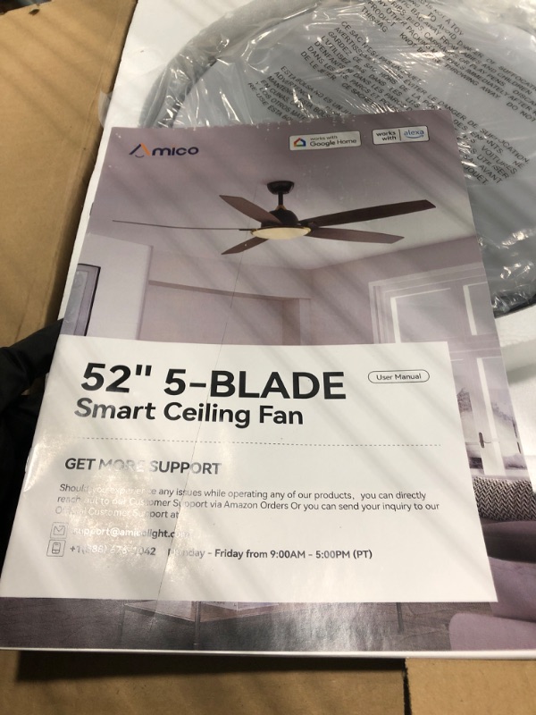 Photo 1 of ** MANUAL INCLUDED** Amico Ceiling Fans with Lights, 52 inch Smart Ceiling Fan with Remote/APP/Alexa Control, Reversible DC Motor, 5 Blades, 6 Speeds, 3CCT, Dimmable, Noiseless, Wifi Ceiling Fan for Farmhouse, Bedroom