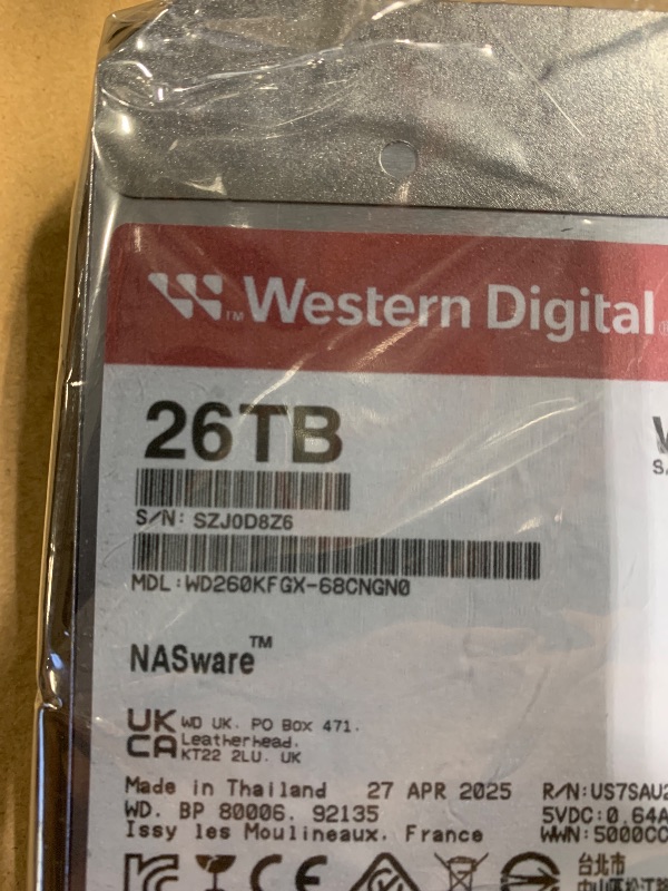 Photo 1 of ******* S/N SZJ0D8Z6  ****** Western Digital 26TB WD Red Pro NAS Internal Hard Drive HDD - 7200 RPM, SATA 6 Gb/s, CMR, 512 MB Cache, 3.5" - WD260KFGX