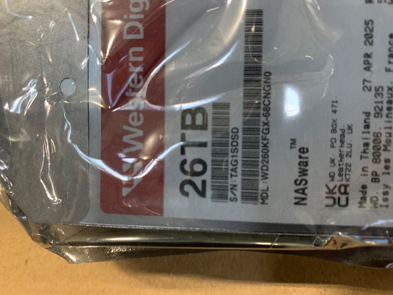Photo 1 of *** S/N TAG1SDSD  **** Western Digital 26TB WD Red Pro NAS Internal Hard Drive HDD - 7200 RPM, SATA 6 Gb/s, CMR, 512 MB Cache, 3.5" - WD260KFGX