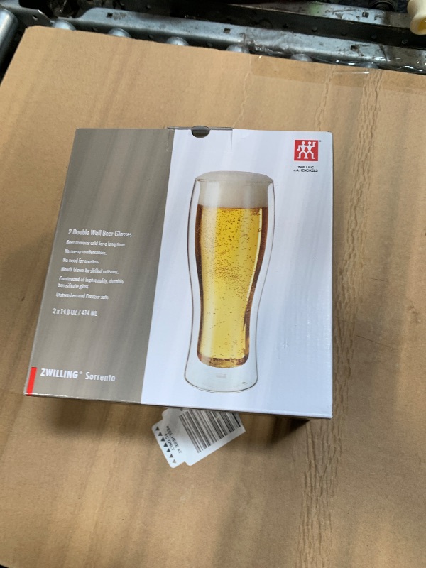 Photo 1 of ** ONE CUP DAMAGED ON RIM ** ZWILLING Sorrento 2-pc Double-Wall Beer Glass Set