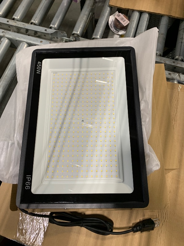 Photo 1 of ****** ONLY 2 ****** 450W LED Flood Lights Outdoor with Plug, Ultra Bright Security Lights, IP66 Waterproof Exterior Floodlight, 5000K Daylight White Flood Light for Stadium, Parking Lot, Construction Site (3 Pack)
