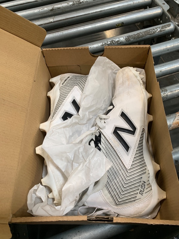 Photo 1 of ***USED***New Balance Men's Rush V5 Mid Lacrosse Shoe, White/Black/Team Red, 8 M