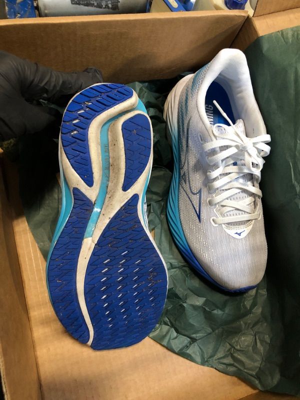 Photo 1 of ** VERY USED*** Mizuno Womens Wave Rider 28 Running Shoe, White-Mugen Blue, 7.5