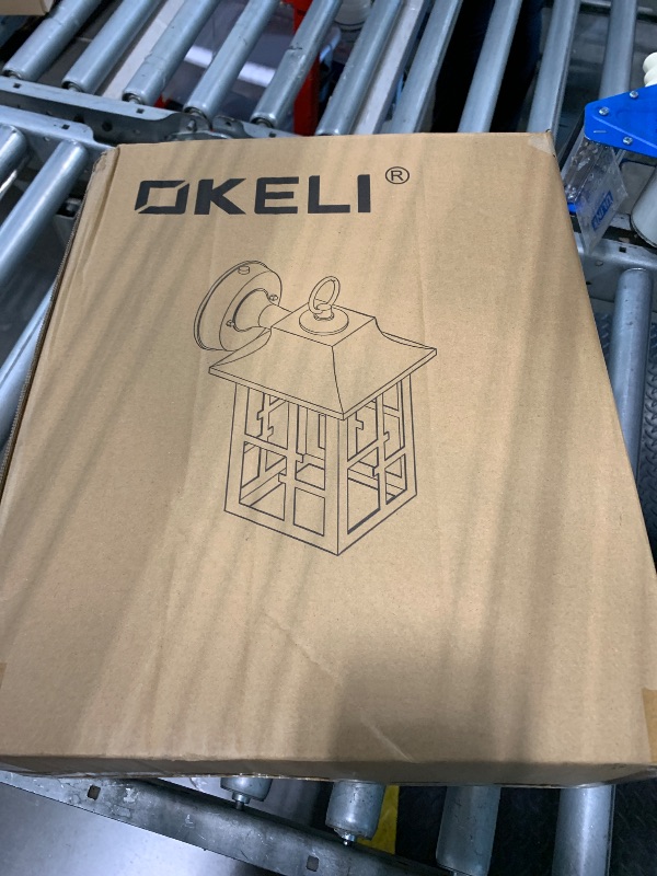 Photo 1 of ** MISSING UNKNOWN PARTS** OKELI Dusk to Dawn Outdoor Wall Lights, Exterior Waterproof Lantern, Front Porch Sconce Lighting with Water Ripple Glass Shade, Anti-Rust Wall Lamps Outside Lights for Garage (Black-SIZE-M-2pack)