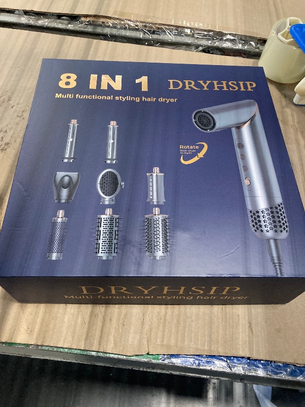 Photo 1 of ***5  brush missing*** used***8 in 1 Hair Styler Set & Hair Dryer Brush, 110,000 RPM High-Speed Negative Ionic Foldable Hair Dryer Fast Drying, Multi Professional Hot air Styler for Curling Volumizing Straightening Styling(Gray)