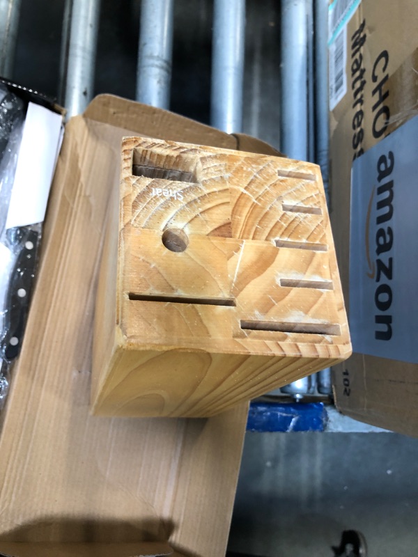 Photo 1 of ** wood block**
Cutluxe 15-Piece Knife Set – High Carbon German Steel Blades, Full Tang Design & Ergonomic Pakkawood Handles in Walnut Wood Block – Artisan Series