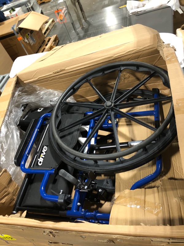 Photo 1 of ** NO HARDWARE**
Drive Medical Blue Streak Lightweight Wheelchair with Swing-Away Footrests and Flip-Back Arms, Portable Folding Wheelchair for Adults and Seniors, 18 Inch Seat