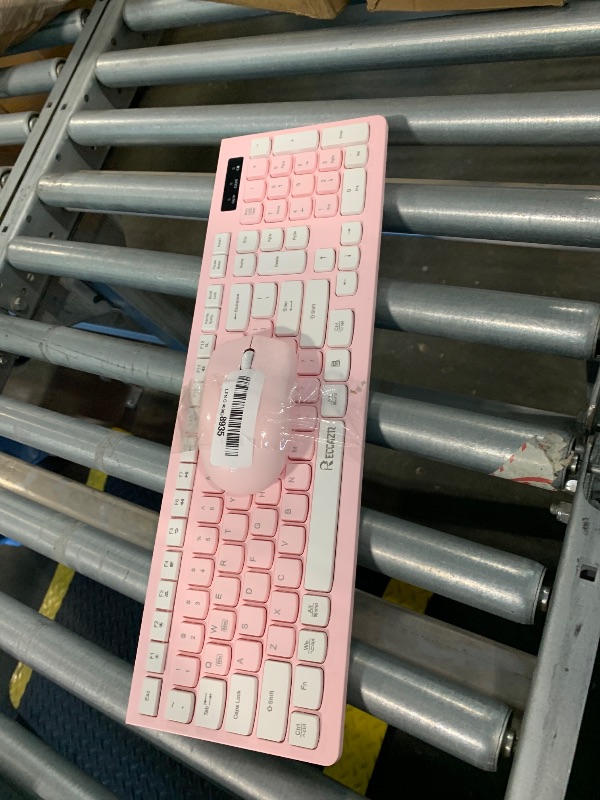 Photo 1 of *Untested - Missing USB for mouse*
Wireless Keyboard and Mouse Combo, Reccazr 2.4G Full-Sized Keyboard and Mouse Cordless, 3 DPI Adjustable Mouse, Dual-System Keyboard for Computer/Laptop/Windows/Mac (Pink & White)