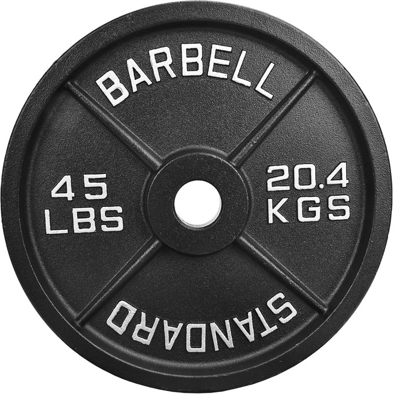 Photo 1 of ******Retail Price 21.99****** 45LB Cast Iron Weight Plates | (1 x 45LB) Black Plates with Silver Numbers | For Standard Barbell Bars & Home Gyms
**Only one piece**