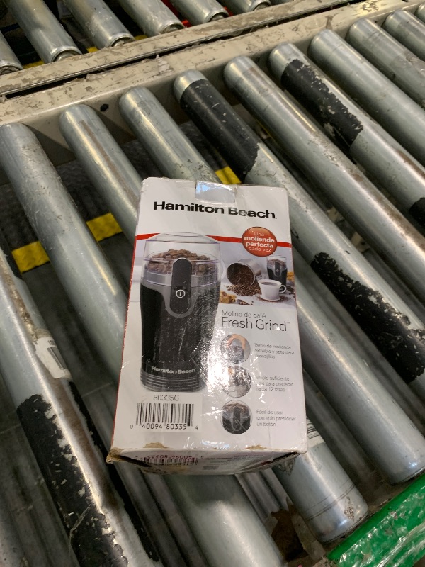 Photo 1 of ***BROKEN CAP***Hamilton Beach Fresh Grind Electric Coffee Grinder for Beans, Spices and More, Stainless Steel Blades, Removable Chamber, Makes up to 12 Cups, Black,