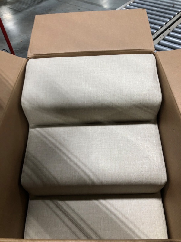 Photo 1 of *****ONE OF THE LEGS NEEDS TO BE ATTACHED***Senneny Imitation Linen Faux Leather Dog Stairs, for Pets up to 150 lbs, Waterproof, Scratch Resistant Pet Steps/Stairs with High Density Foam and Detachable Wooden Legs, Light Beige Linen, 3 Step