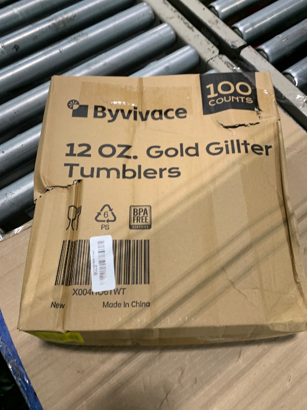 Photo 1 of [100 Pack] 12oz Plastic Cups with Gold Glitter Sturdy & Food Safe Plastic Wine Glasses Disposable Cups Wedding Cups Party Cups Drinking Tumblers for Wine, Cocktails and Cold Beverages