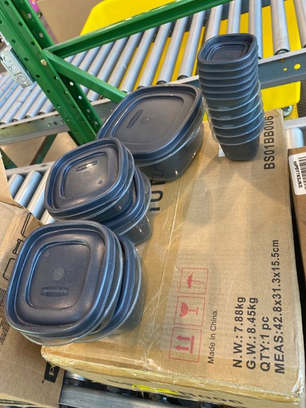 Photo 1 of ***MISSING PIECES*** ***READ CLERK NOTES*** Rubbermaid 28-Piece Clear/Grey Food Storage Containers, Premium Snap Bases, and Various Size Lids, Perfect for Meal Prep, Leftovers, and Dishwasher Safe