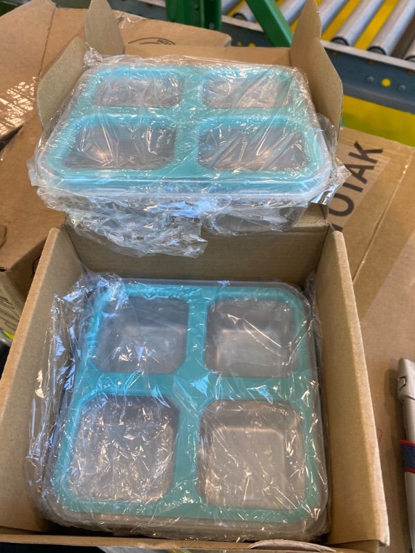 Photo 1 of ***MISSING PIECES*** 4 Pack Stainless Steel Snack Containers with Lids 4 Compartment Food Storage Containers for Adults Meal Prep Reusablele for work or going out. (BLUE, 4)