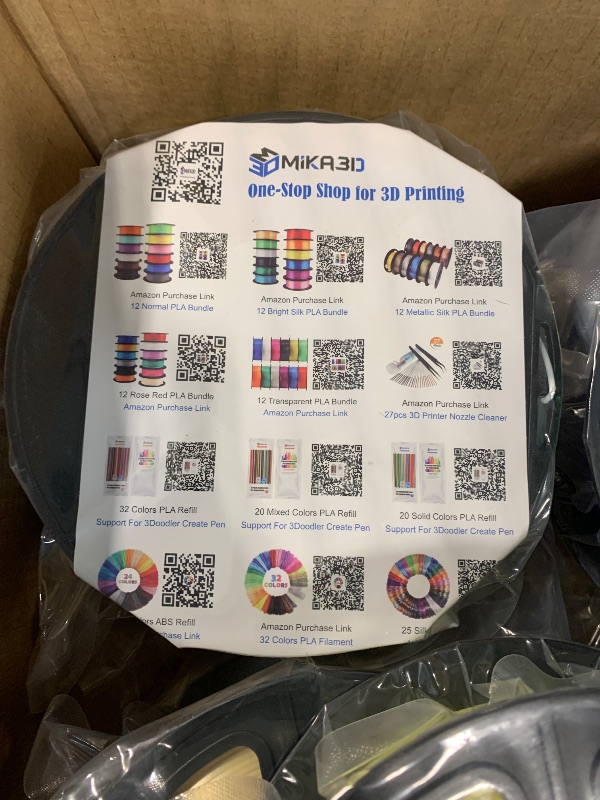 Photo 1 of ****DARK GREEN COLOR WAS SLIGHTLY USED*** ***NO MISSING PARTS**** MIKA3D 12 in 1 Bright Shine 3D Printer Silk PLA Filament Bundle, Most Popular Colors Pack, 1.75mm 500g per Spool, 12 Spools Pack, Total 6kgs Material with One Bottle of 3D Printer Stick