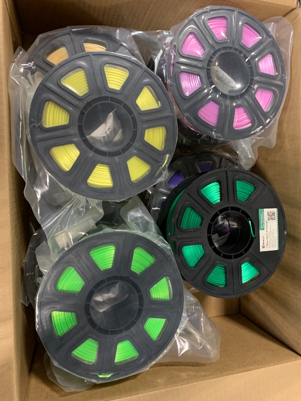 Photo 1 of ****DARK GREEN COLOR WAS SLIGHTLY USED*** ***NO MISSING PARTS**** MIKA3D 12 in 1 Bright Shine 3D Printer Silk PLA Filament Bundle, Most Popular Colors Pack, 1.75mm 500g per Spool, 12 Spools Pack, Total 6kgs Material with One Bottle of 3D Printer Stick