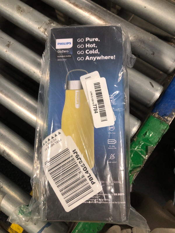 Photo 1 of ** A LITTLE DENTED *** PHILIPS Water GoZero UV Self-Cleaning Smart Water Bottle Vacuum Stainless Steel Insulated Water Bottle with Handle Double-wall, Auto Cleaning, Keep Drink Hot or Cold, BPA Free, Yellow, 20 oz