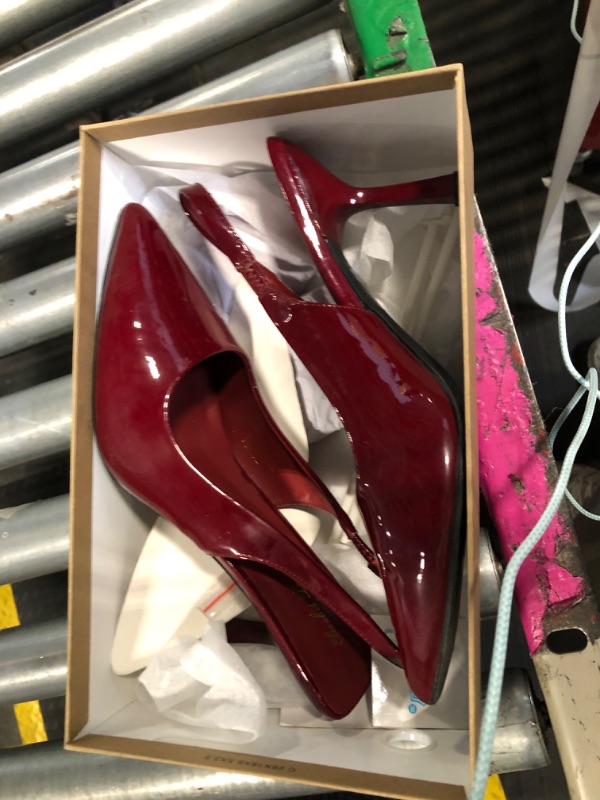 Photo 1 of ****DIRTY****Elisabet Tang 3.14 in Trendy Slingback Stiletto Pumps for Women - Sexy Slip on Pointed Closed Toe mid High Heels Daily Party Office Wine Red Patent 8.5