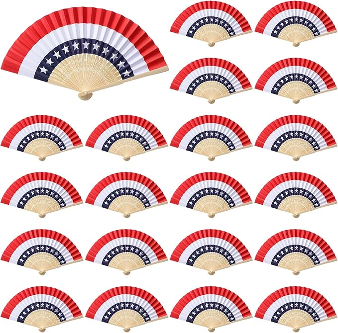 Photo 1 of ****REFRENCER PICTURE***** Roowest 2 Pcs 4th of July Patriotic Light up American Flag Fan Handheld LED Fabric Glowing Chinese Folding Fan for Independence Day Parade Pride Party, Red Blue and White
