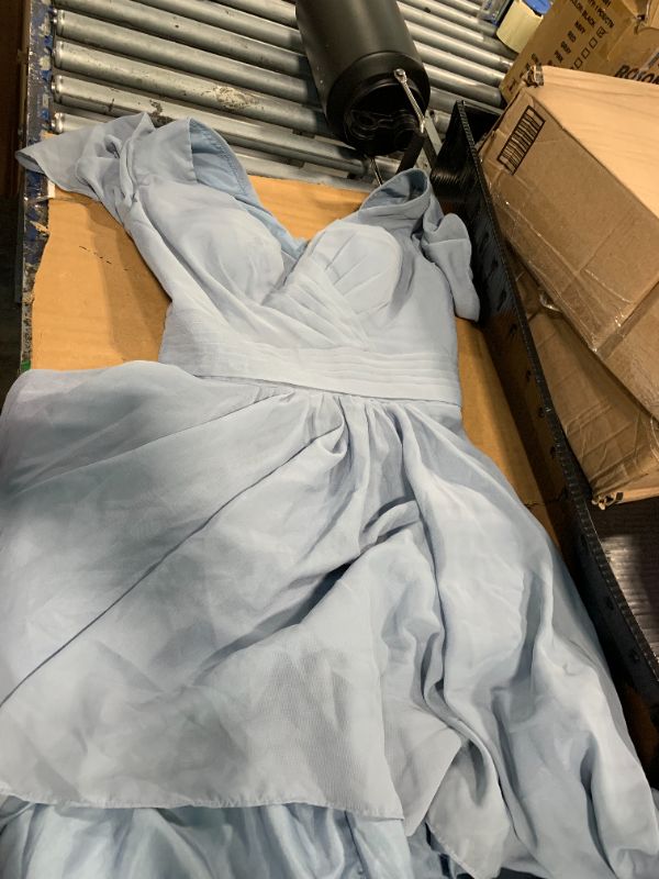 Photo 1 of ***NEED TO BE WASHED***Homiily Short Sleeve Dusty Blue Formal Bridesmaid Dresses for Women Chiffon Ruffled High Low Wedding Guest Dress with Pockets Size 14