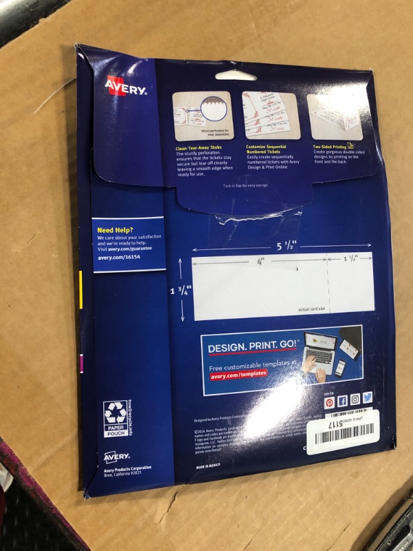 Photo 1 of "Printable Tickets W/tear-Away Stubs, 97 Bright, 65lb, 8.5 X 11, White, 10 Tickets/sheet, 20 Sheets/pack | Bundle of 2 Packs"