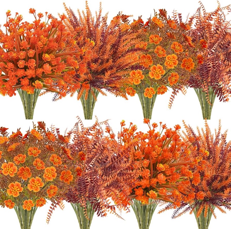 Photo 1 of ***REFRENCE PICTURE FOR PRODUCT****24Pcs Outdoor Artificial Fall Flower, Fake Fall Plants Outside Faux Fall Greenery Stems Shrubs Fall Decorations for Home Porch Patio Garden Thanksgiving Centerpieces