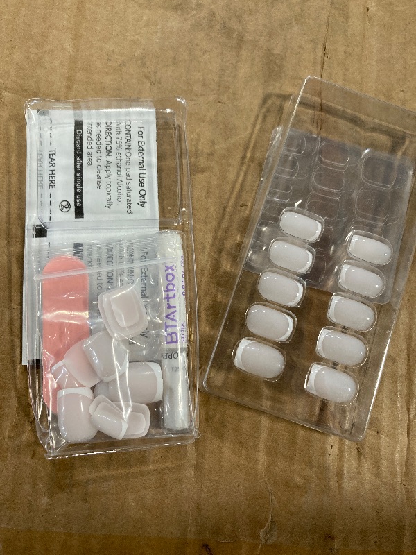 Photo 1 of ****IN GREAT CONDITIONS, NO NAILS MISSING, JUST THE STICK**** ***GLUE INCLUDED**** BTArtbox Press On Nails - White French Tip Press on Nails Square, Glue On Nails for Wedding Gift, Supremely Fit & Natural Stick On Nails in 15 Sizes - 30 Fake Nails Kit, Cl