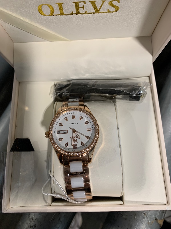 Photo 1 of ****MISSING BRACELET***** OLEVS Watch for Women Automatic Self Winding Mechanical Ladies Wrist Watch Big face Two Tone Stainless Steel Ceramic Bracelet Heart Diamond Fashion Luxury Ceramic Band Luminous Waterproof