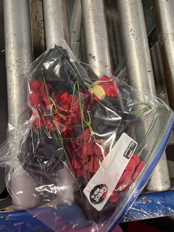 Photo 1 of ***MISSING PIECES*** TINGE TIME Rose Artificial Flowers Combo, Gradient Color Faux Foam Roses with Stems for DIY Wedding Bridal Shower Party Table Centerpieces Fake Floral Arrangement Home Decor (Gothic Black & Red)