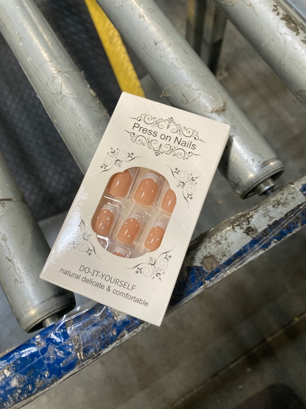 Photo 1 of ******SIMILAR**** IMRAIN Glitter Press on Nails Short Square Fake Nails White French Nail Tips Bling Full Cover Glossy Glue on Nails Medium Squoval Nude Artificial False Nails for Women 24Pcs