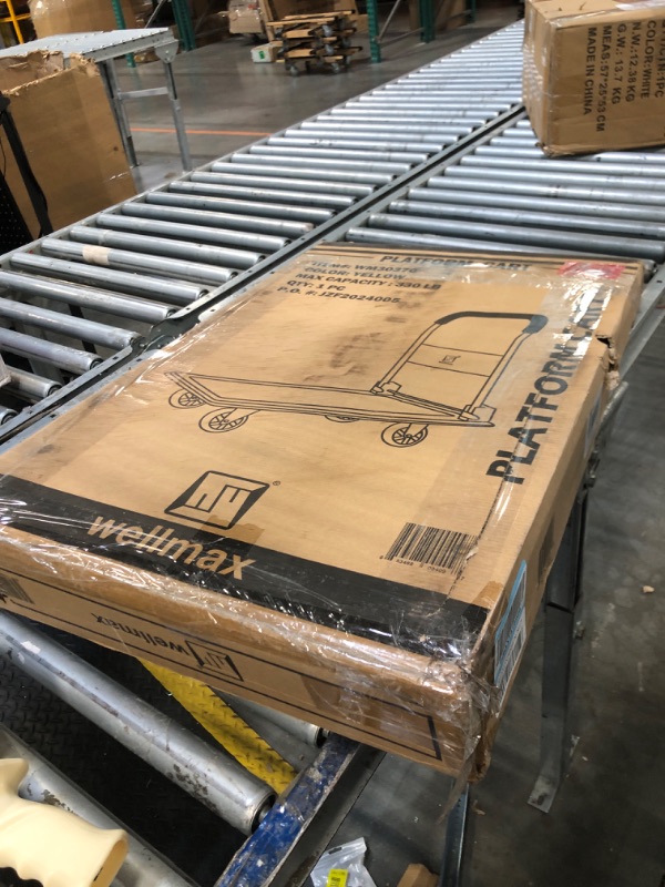 Photo 1 of ****MISSING WHEELS*** Push Cart Dolly by Wellmax, Moving Platform Hand Truck, Foldable for Easy Storage and 360 Degree Swivel Wheels with 330lb Weight Capacity, Yellow Color