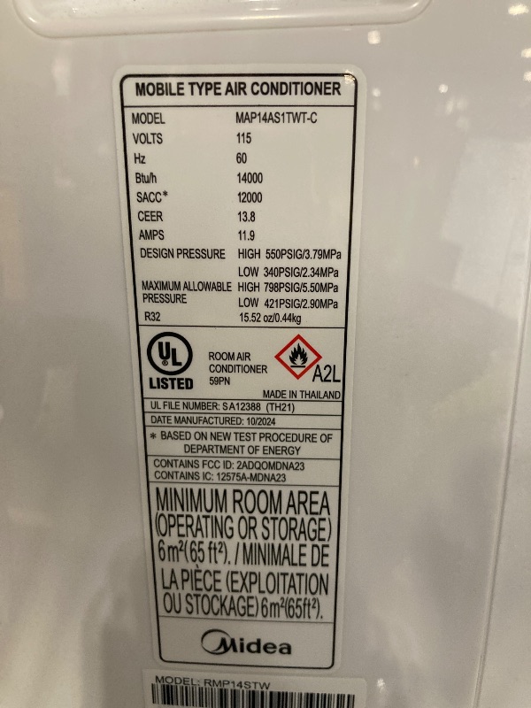 Photo 1 of ****It turns on perfectly.***** doesn't have control**** Midea Duo 14,000 BTU(12,000 BTU SACC) High Efficiency Inverter, Quiet Portable Air Conditioner, Cools up to 550 Sq.Ft., Works with Alexa/Google Assistant, Includes Remote Control&Window Kit (Renewed