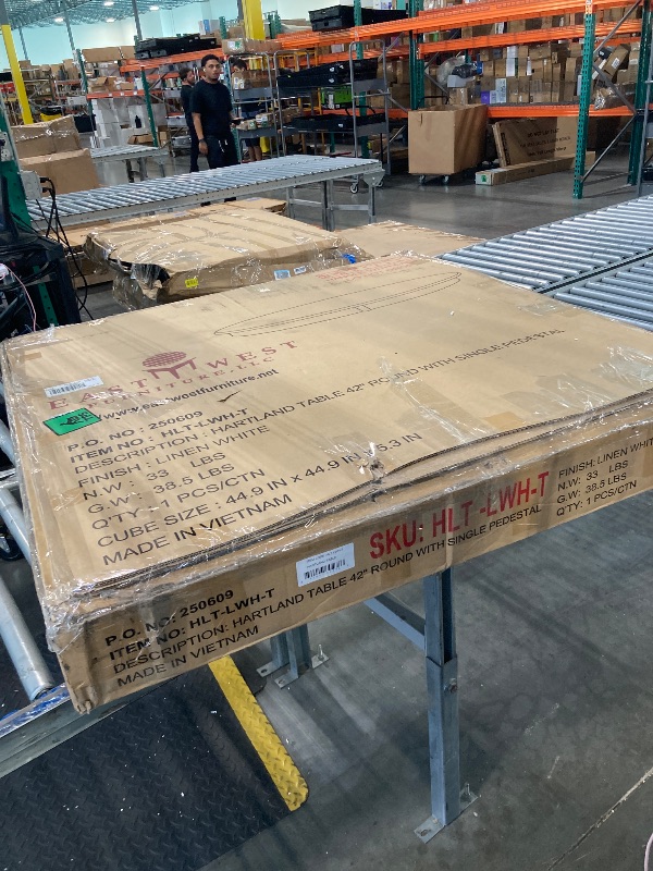 Photo 1 of ****THE TABLE LEGS AND SCREWS ARE MISSING ***** East West Furniture HLVA3-LWH-W 3 Piece Dining Room Furniture Set Contains a Round Kitchen Table with Pedestal and 2 Dining Chairs, 42x42 Inch, Linen White