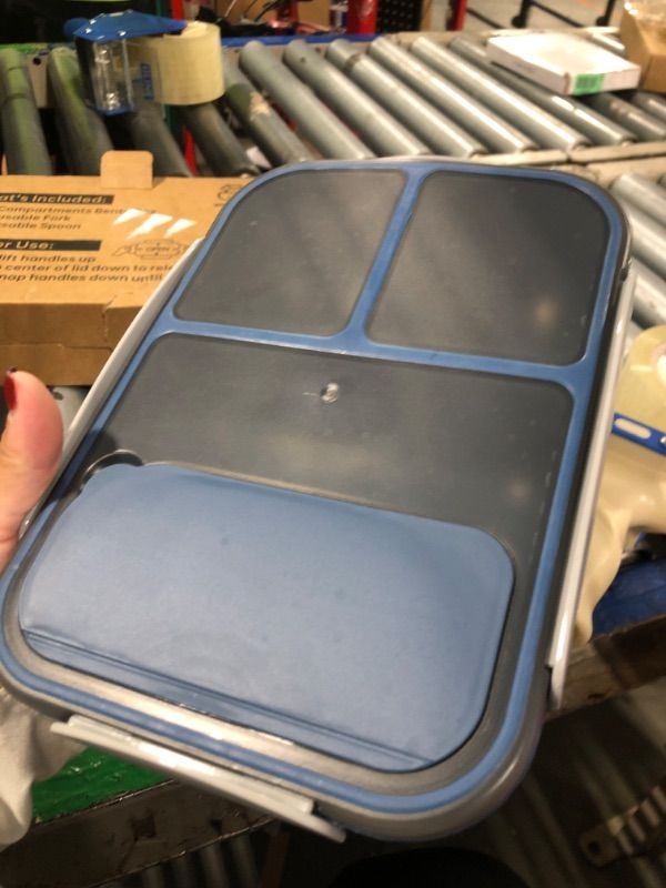 Photo 1 of **MISSING UTENSILS** WHALEHOUSE Large Capacity Bento Box for Adult, 1700ML 3 Compartments Lunch Box with Utensil, Airtight Food Container with Lids for Meal Prep, Microwave/Dishwasher/Freezer Safe, On the Go (Dark Blue)