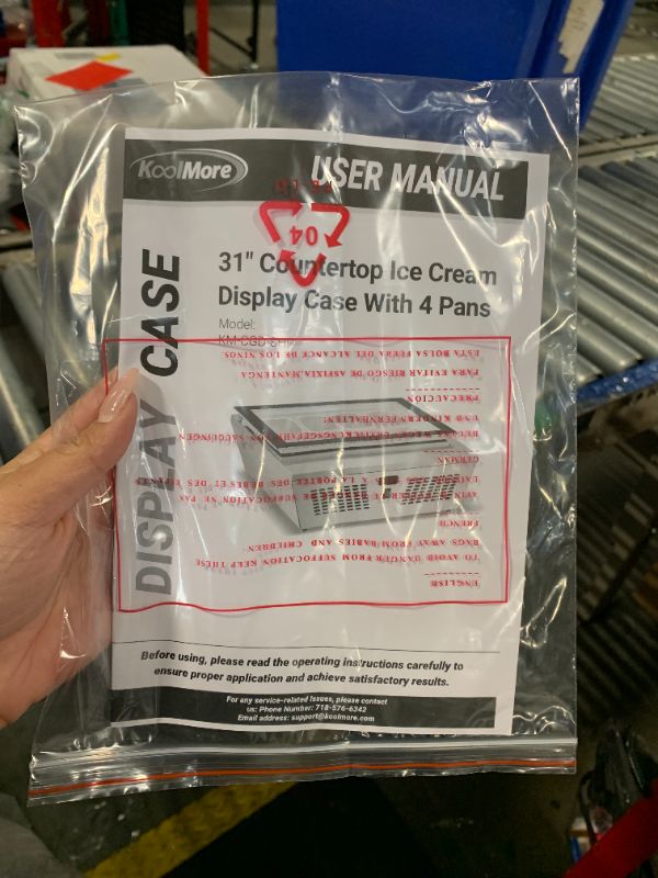 Photo 1 of KoolMore AMZ1-GCDF-4P 31 in. Countertop Ice Cream Display case with 4 Pans and Glass Sneeze Guard in Stainless-Steel