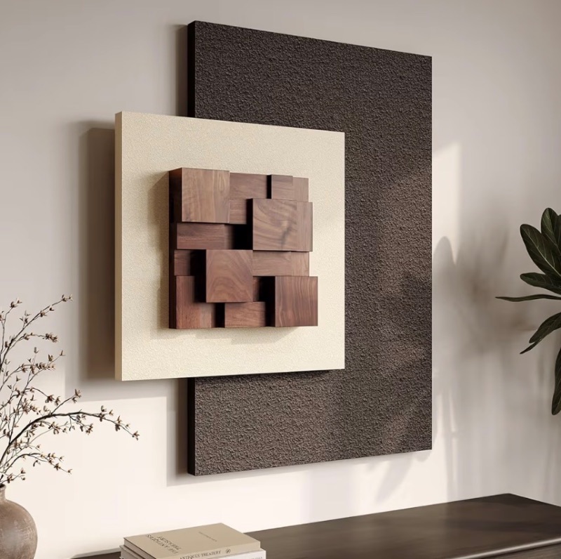 Photo 1 of *** SIMILAR IMAGE UNKNOWN SIZE ***3D Wood Textured Large Neutral Abstract Wall Art, Modern Beige Brown Geometric Paintings Artwork for Walls-Minimalist Wooden Wall Art Decor for Living Room Hallway Dining Room Bedroom Office Aesthetic