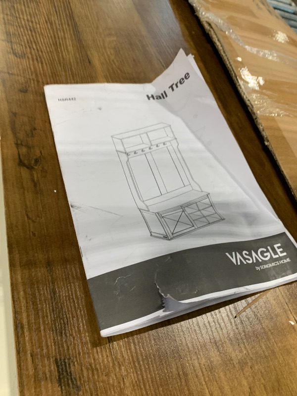 Photo 1 of VASAGLE Hall Tree with Bench and Shoe Storage, Coat Rack with Shoe Bench, Entryway Furniture, 6 Tri-Hooks, Sliding Door, Farmfouse Style, Space Saving, Rustic White and Honey Brown UHSR442W01