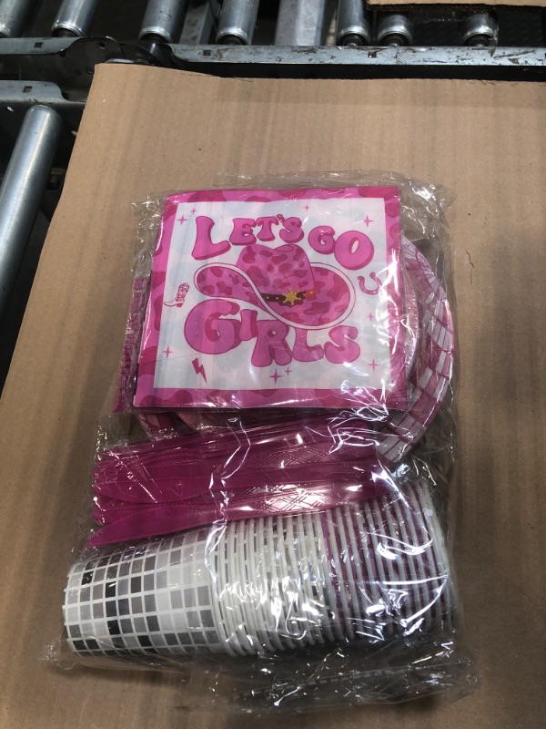 View 2 of ***  ONLY PINK TABLEWARE *** Cowgirl Birthday Party Decorations, 144Pcs Disco Cowgirl Party Decorations Tableware Includes Pink Cowgirl Plates and Napkins Disco Cups for Western Cowgirl Disco Bachelorette Party Decorations