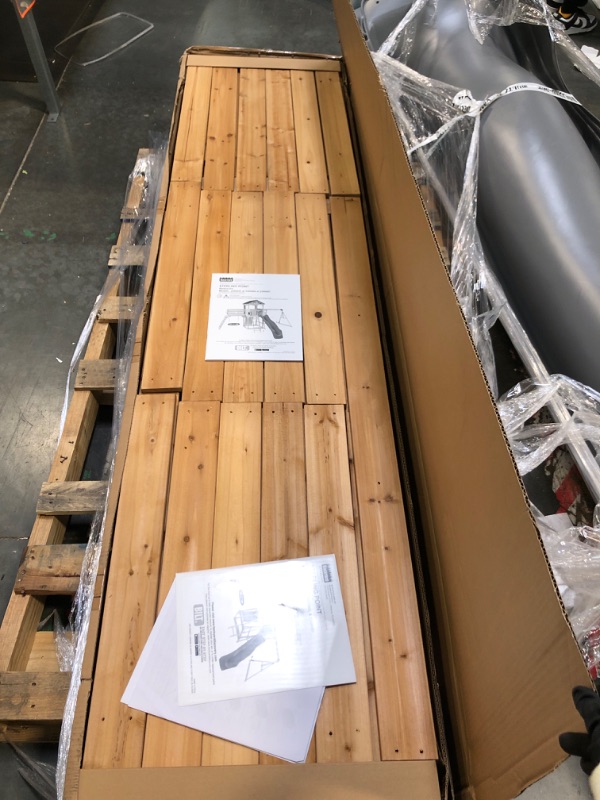 Photo 1 of ** FACTORY SEALED**SOLD AS IS NO REFUND/RETURN**
Backyard Discovery Sterling Point Cedar Wood Swing Set with Wave Slide, Raised Clubhouse, Wooden Bridge, Rock Wall, Belt Swings, Web Swing, Trapeze, Balcony, Climbing Wall, Ladder, Outdoor Playset