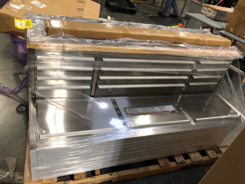 Photo 1 of ** FACTORY SEALED**SOLD AS IS NO REFUND/RETURN**
72 inch Rolling Tool Chest, Garage Workbench with 15 Drawers, Solid Rubber Wood Top & with Wheels Lock Key Locking, Mobile Workstation Tool Cabinet for Workshop Storage